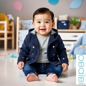 Navy Blue Baby Jacket with Hood